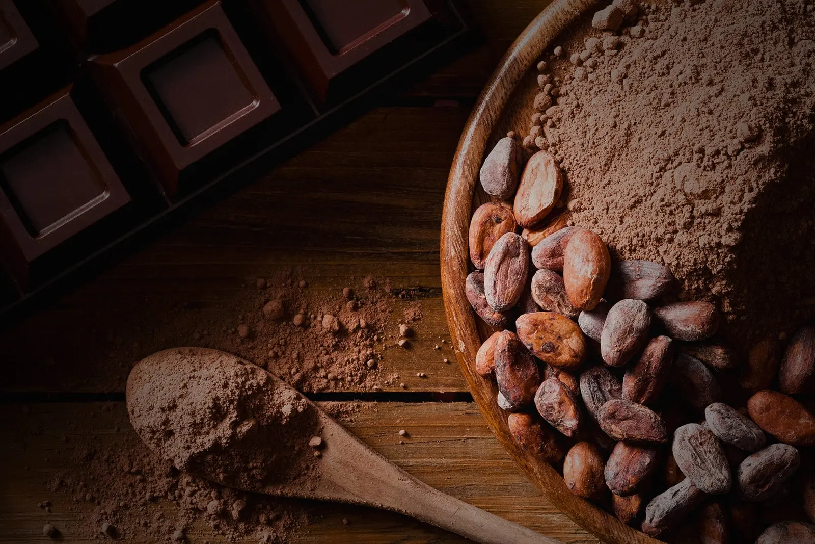 Close-up of sun-dried raw cacao beans with natural rich brown color and texture