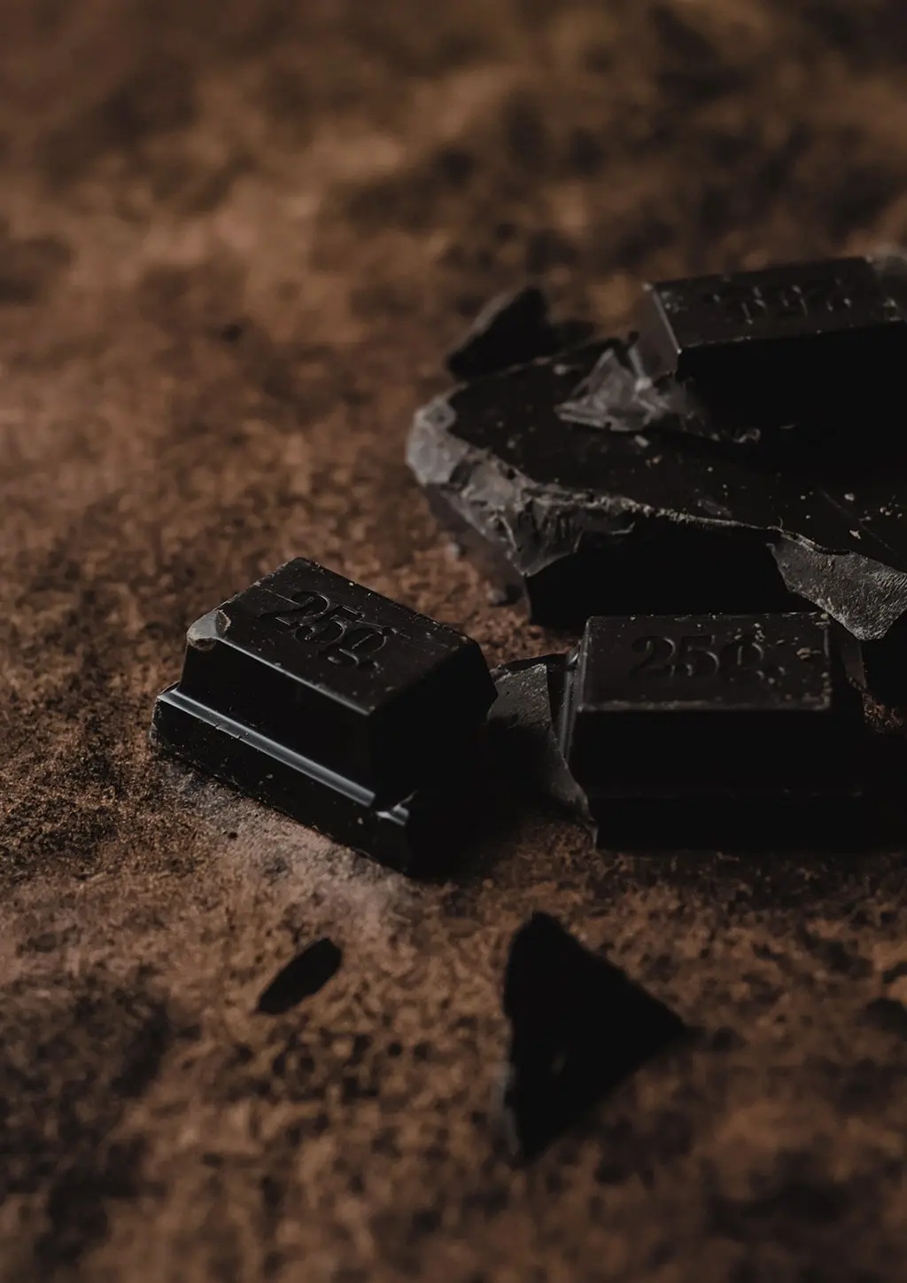Handcrafted organic chocolate pieces with high cocoa percentage